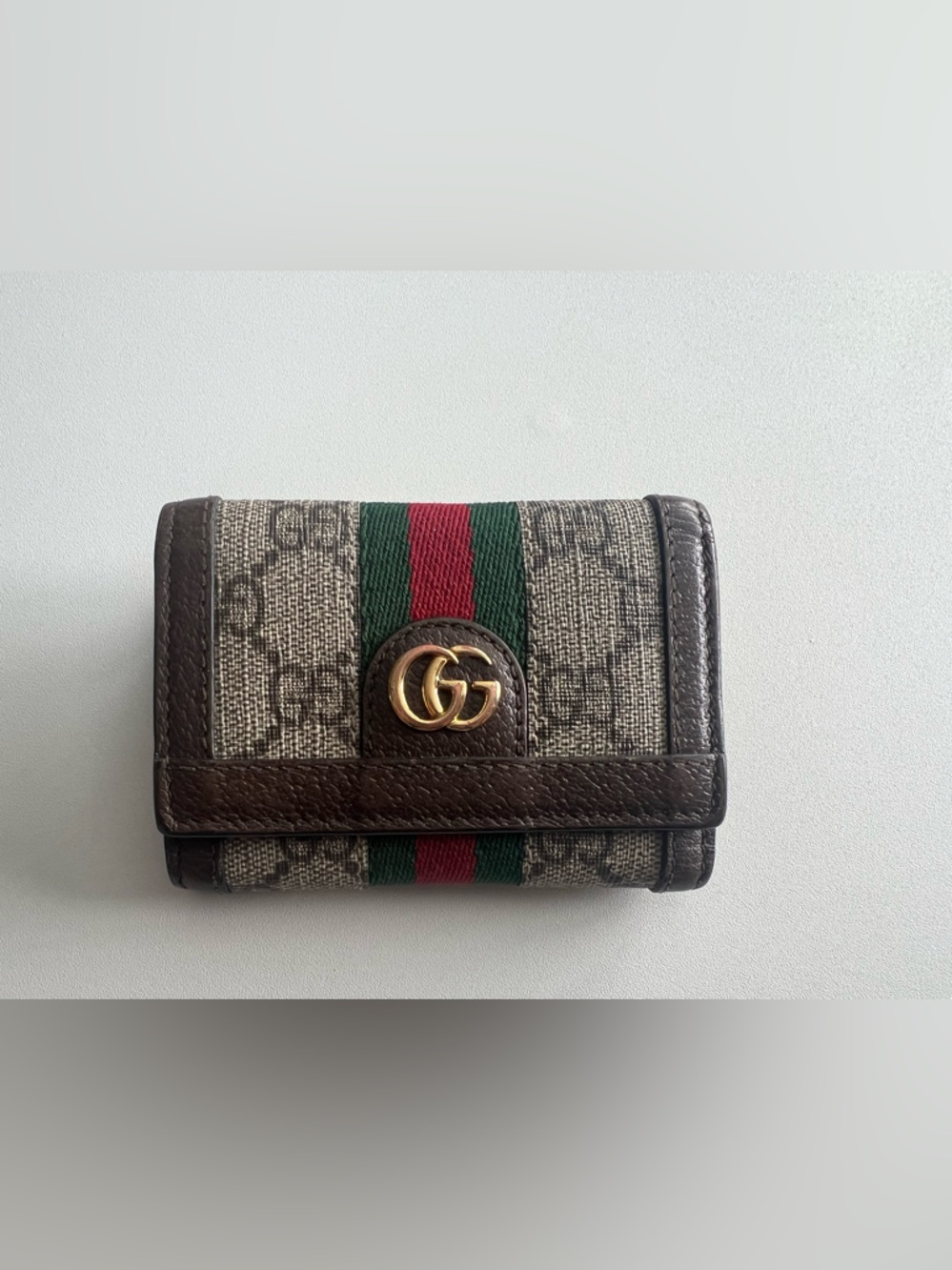 Gucci Brown GG Supreme Wallet with Green-Red Web TRIFOLD